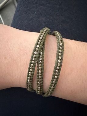 Chan Luu Olive Green leather Wrap Bracelet with Silver Accents